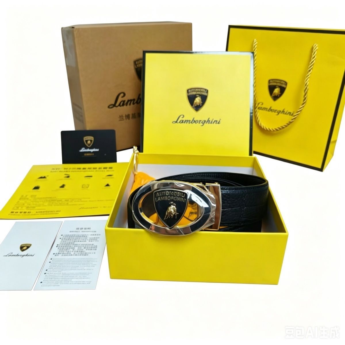Lamborghini – საკულტო ლოგოთი გაფორმებული ნატურალური ტყავის ტრენდული ქამარი thumbnail