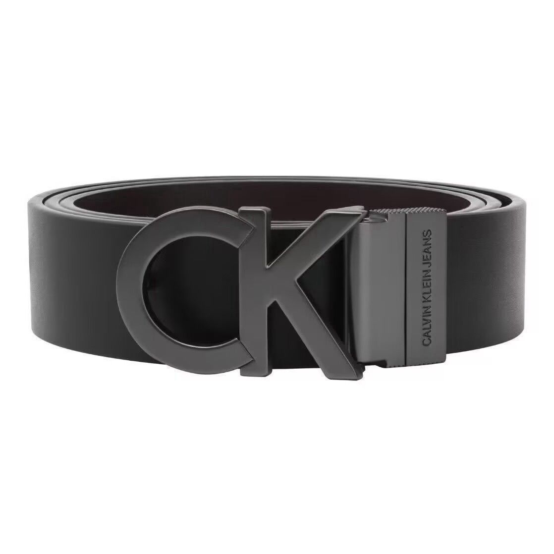 Calvin Klein Jeans - მამაკაცის ტყავის კლასიკური ქამარი მეტალის ლოგოთი