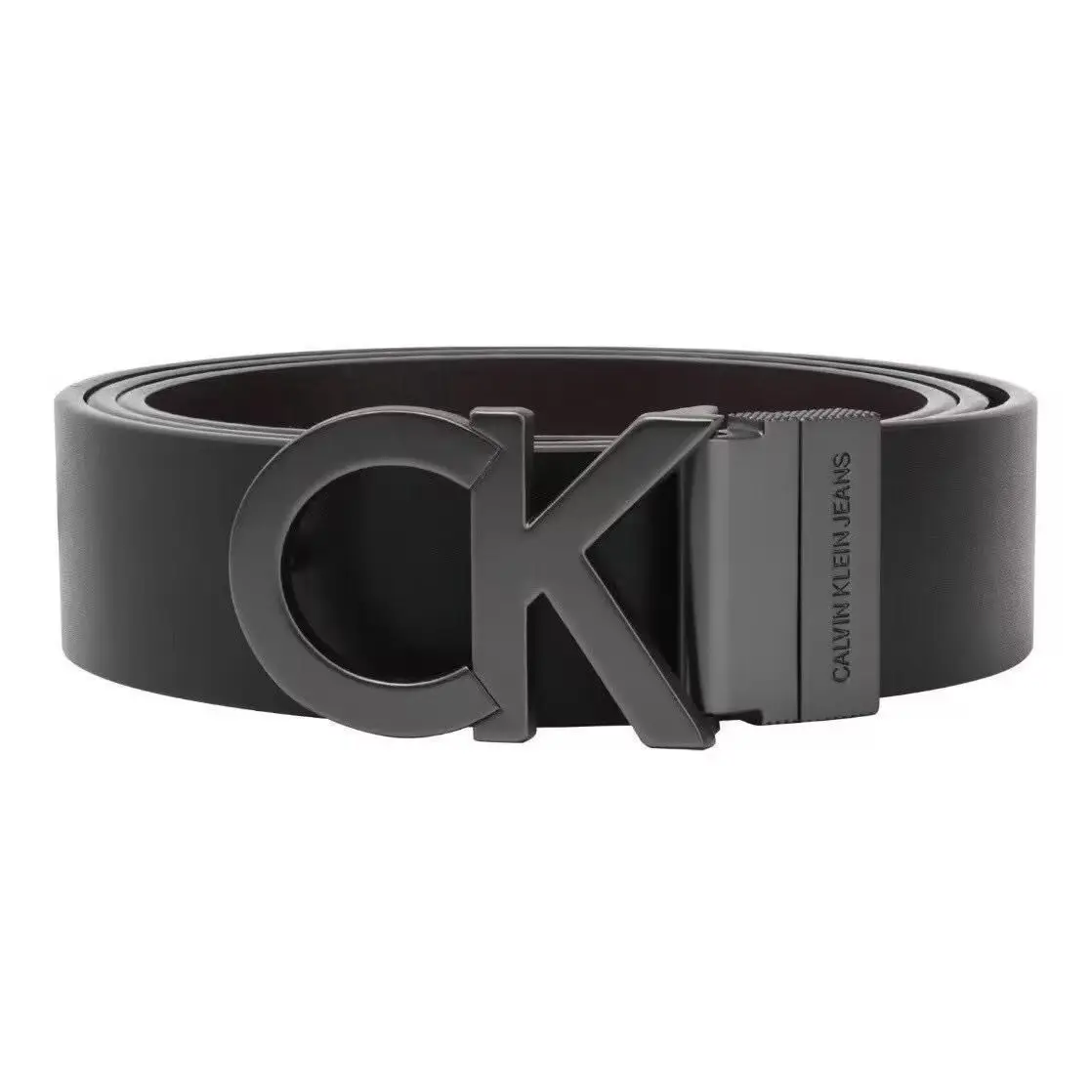 Calvin Klein Jeans - მამაკაცის ტყავის კლასიკური ქამარი მეტალის ლოგოთი
