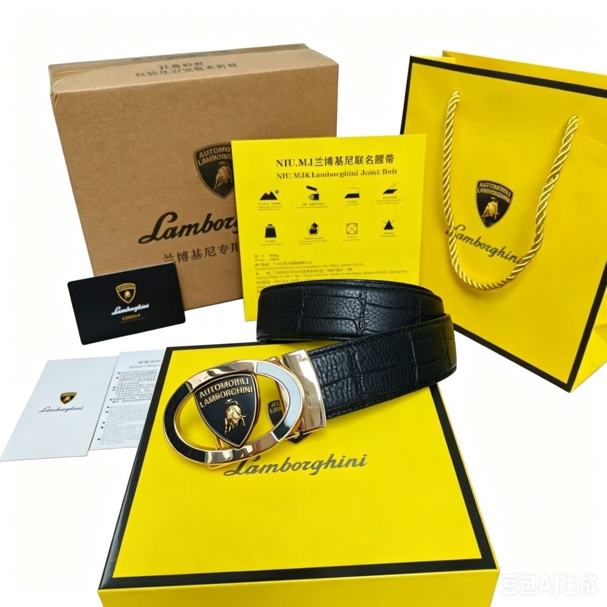 Lamborghini – საკულტო ლოგოთი გაფორმებული ნატურალური ტყავის ტრენდული ქამარი