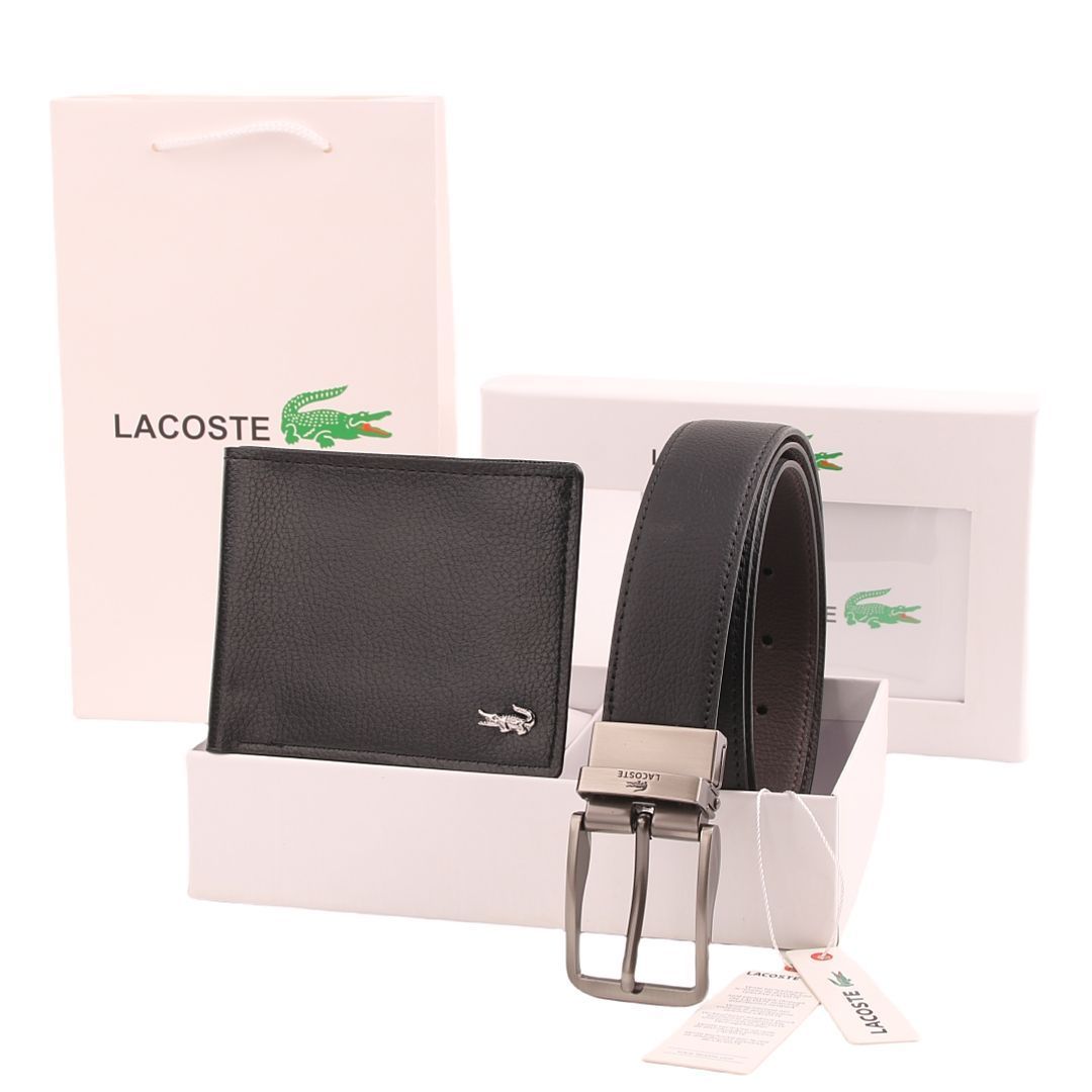 Lacoste – ნატურალური ტყავის საფულისა და ქამრის ექსკლუზიური სასაჩუქრე ნაკრები