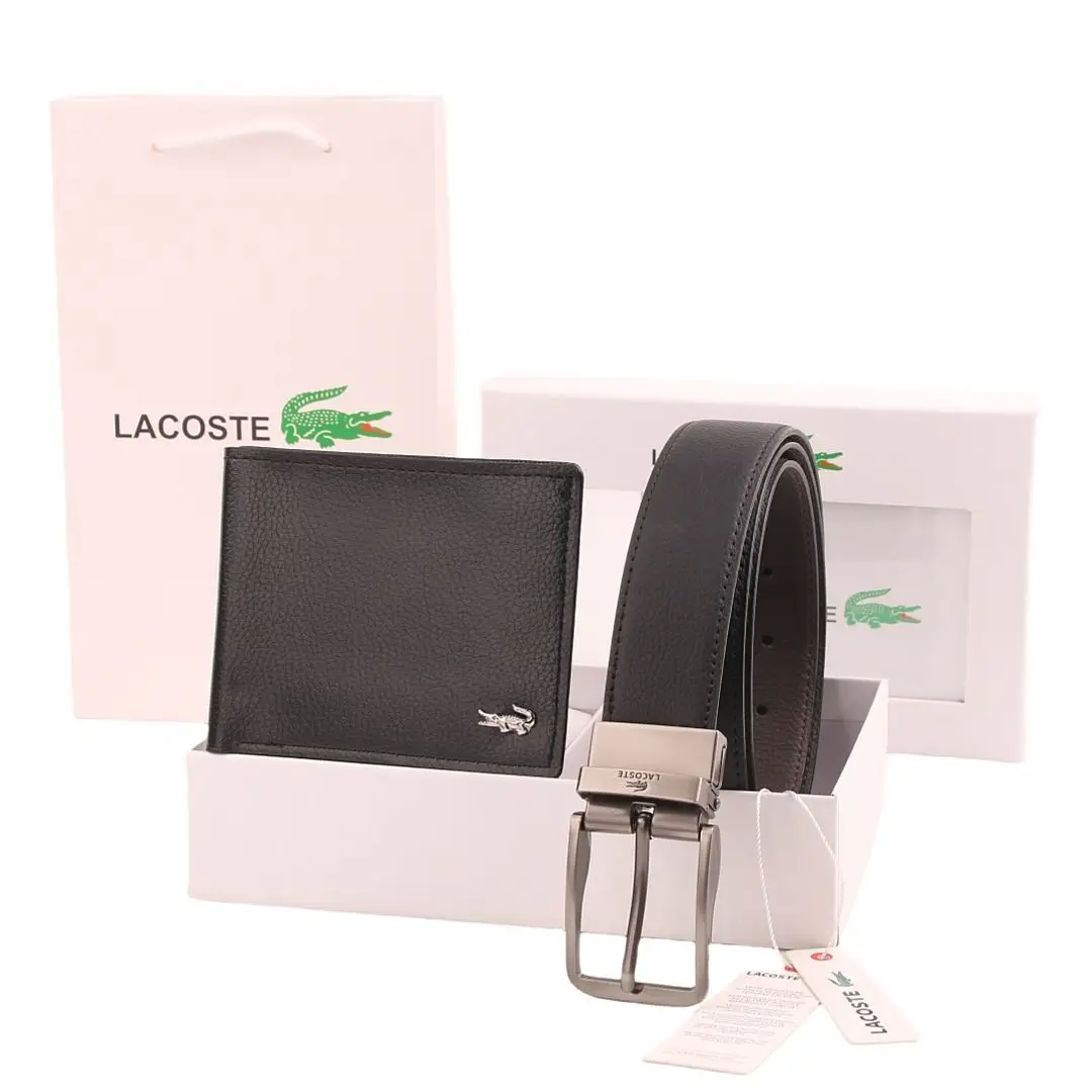 Lacoste – ნატურალური ტყავის საფულისა და ქამრის ექსკლუზიური სასაჩუქრე ნაკრები
