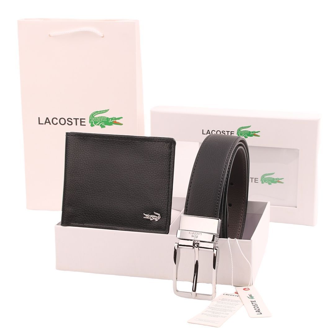 Lacoste – ნატურალური ტყავის საფულისა და ქამრის ექსკლუზიური სასაჩუქრე ნაკრები