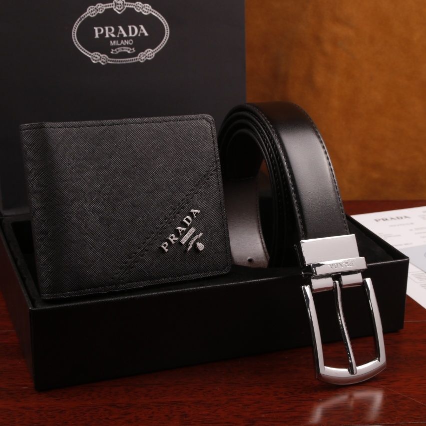 Prada – ნატურალური ტყავის საფულისა და ქამრის ექსკლუზიური სასაჩუქრე ნაკრები