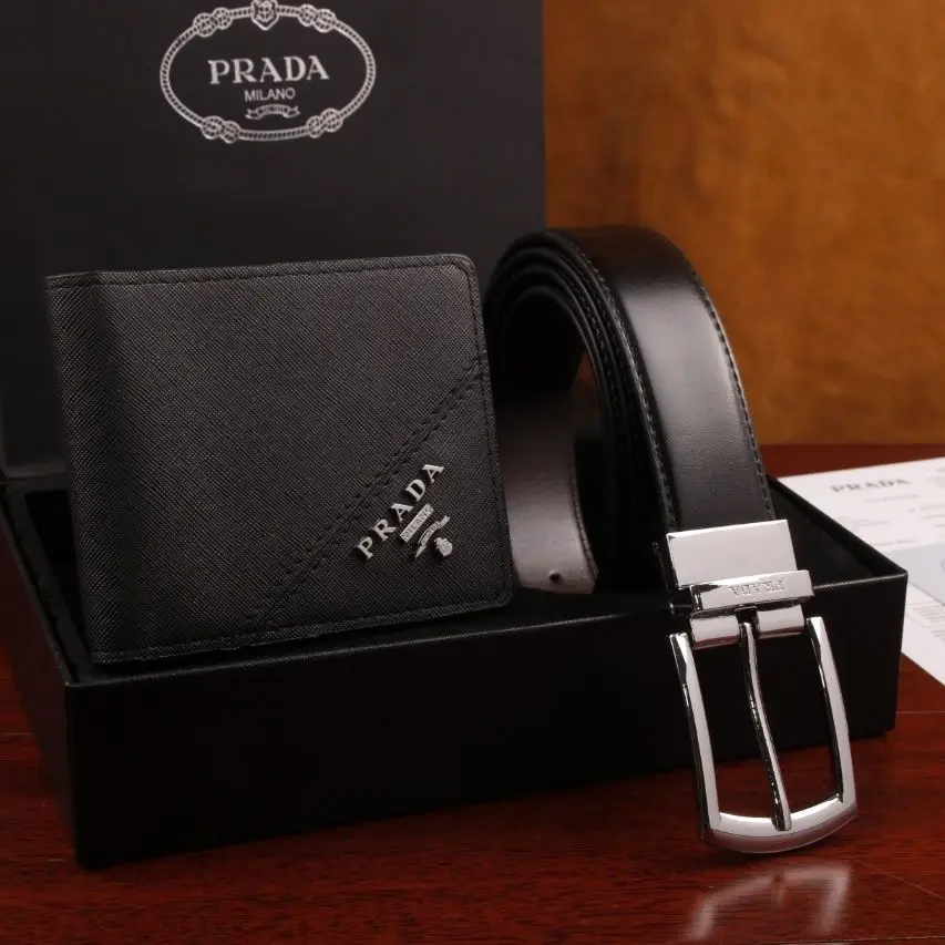 Prada – ნატურალური ტყავის საფულისა და ქამრის ექსკლუზიური სასაჩუქრე ნაკრები