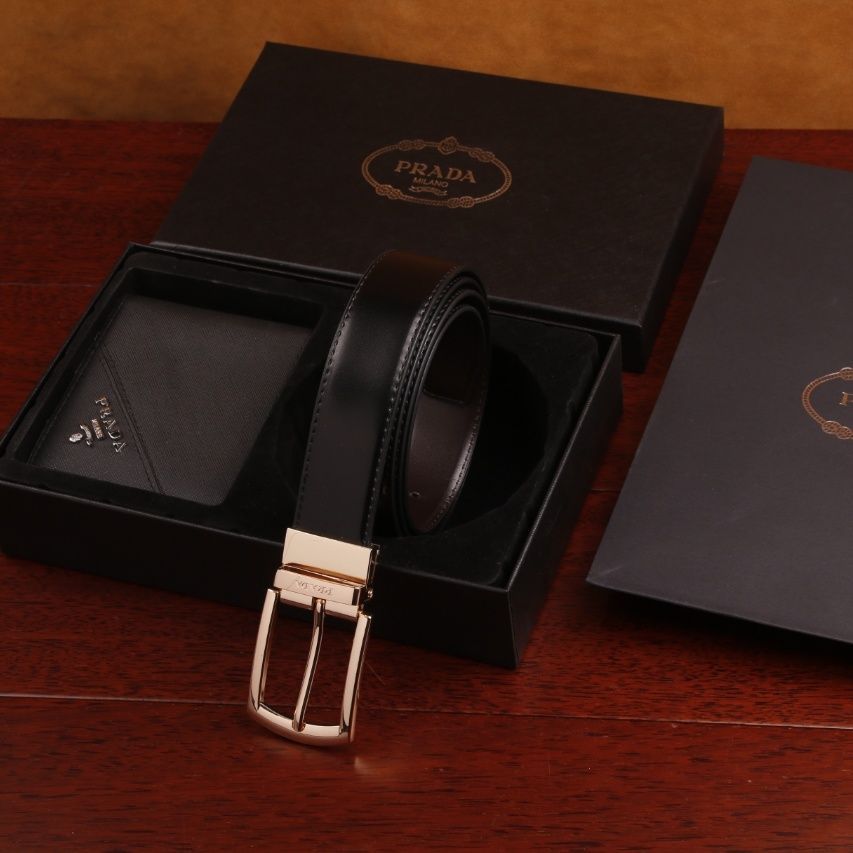 Prada – ნატურალური ტყავის საფულისა და ქამრის ექსკლუზიური სასაჩუქრე ნაკრები