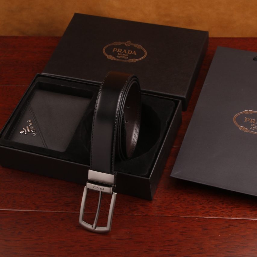 Prada – ნატურალური ტყავის საფულისა და ქამრის ექსკლუზიური სასაჩუქრე ნაკრები